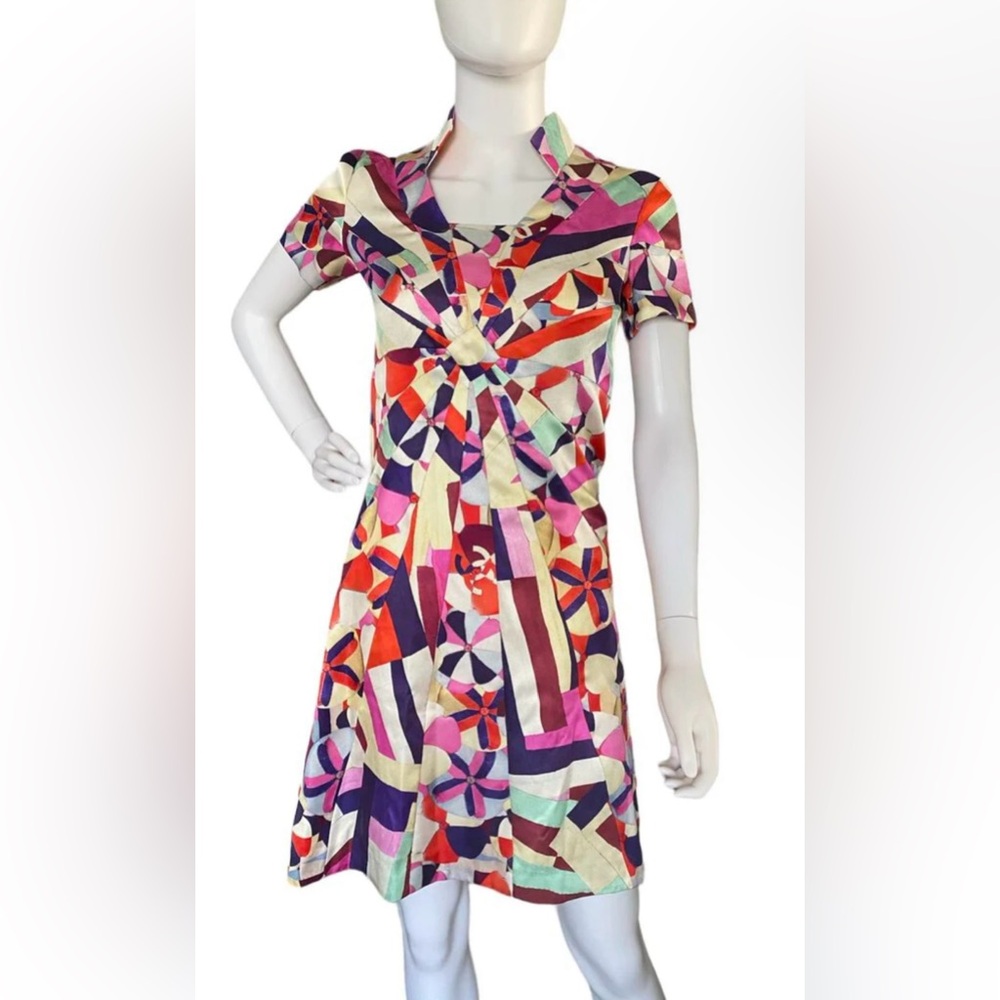 Chanel 2016 Knee-Length Silk Patterned Dress- U.S. 12 XL Karl Lagerfeld EUC